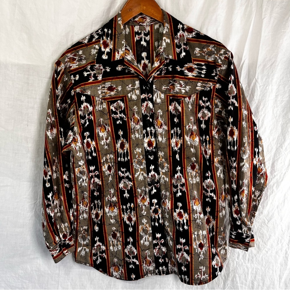 Vintage Homemade Womens Western Yoked Geometric Pattern Shirt Button Down Medium
